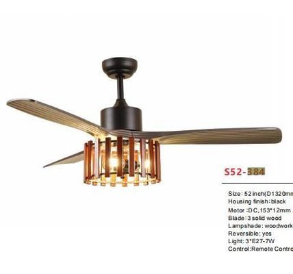 Reversible de madera sólido de vivienda negro de 52 de la pulgada de DC del motor de techo de la fan de la luz cuchillas del final 3