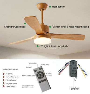 metal de 110V 220VDC 35W y luz de madera de la fan de techo para la sala de estar