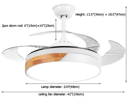 fan de techo retractable de 42inch 220v Crystal Ceiling Fan Hidden Blade con la luz