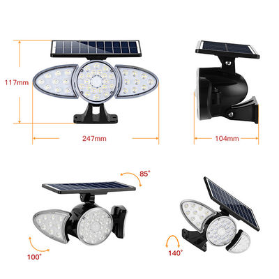 Tres luz de la pared del sensor solar de las cabezas 100-400LM 38PCS LED para el camino