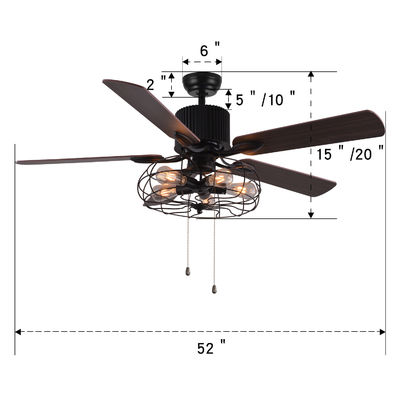52 luz decorativa de la fan de techo de la cadena de tirón de la paleta 18w de la pulgada 5