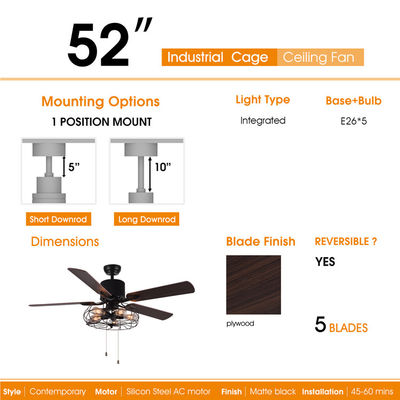 52 luz decorativa de la fan de techo de la cadena de tirón de la paleta 18w de la pulgada 5