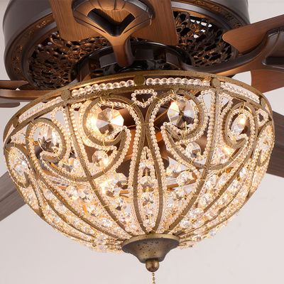 Lámpara decorativa Crystal Ceiling Fan Light del hotel 4100K 3600LM 5 cuchillas del hierro