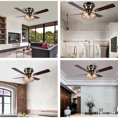Cuchillas de cobre amarillo de Crystal Led Ceiling Fan 100lm/w 48inch 4 de la antigüedad minimalista del estilo
