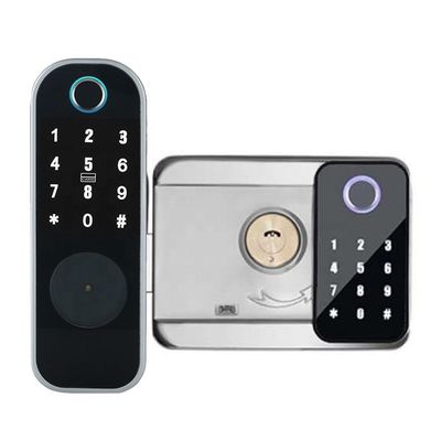 Cerradura echada a un lado doble de la huella dactilar de Ttlock Tuya APP para el negro de la plata de la puerta del hierro