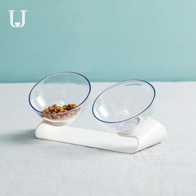 Alimentador doble transparente sostenible Cat Food Bowls elevada inclinación del perro del cuenco