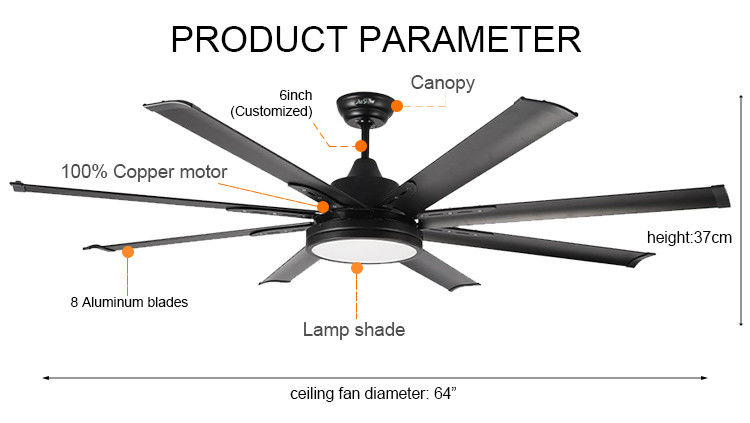 Paleta decorativa 35w 8 fan de techo de la fan de techo de 64 pulgadas/del motor de DC con ligero y remoto