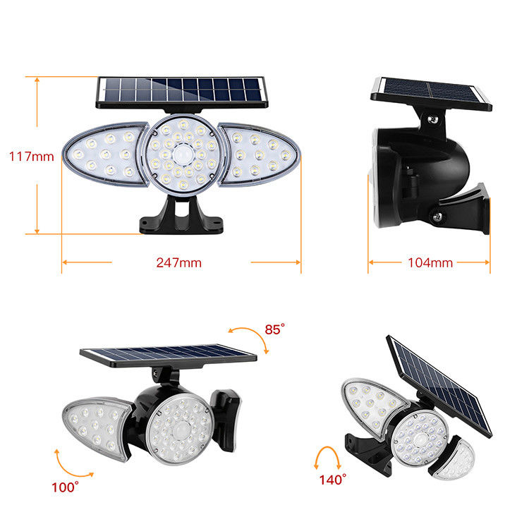 Tres luz de la pared del sensor solar de las cabezas 100-400LM 38PCS LED para el camino