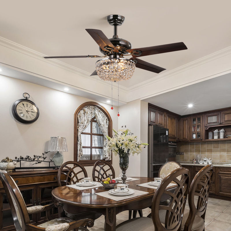 fan de techo de la oficina de 4100K 3600LM Crystal Flush Mount Ceiling Fan con la cadena de tirón ligera