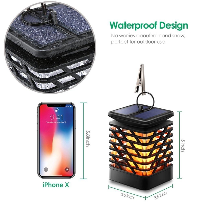 Antorcha solar colgante al aire libre que se enciende para el jardín, lámpara solar impermeable de las llamas con la luz 2 del efecto de la llama que oscila