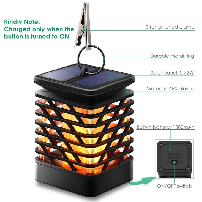 Antorcha solar colgante al aire libre que se enciende para el jardín, lámpara solar impermeable de las llamas con la luz 1 del efecto de la llama que oscila
