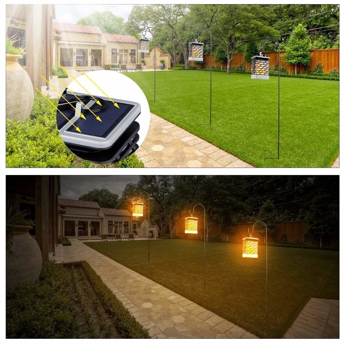 Antorcha solar colgante al aire libre que se enciende para el jardín, lámpara solar impermeable de las llamas con la luz 4 del efecto de la llama que oscila