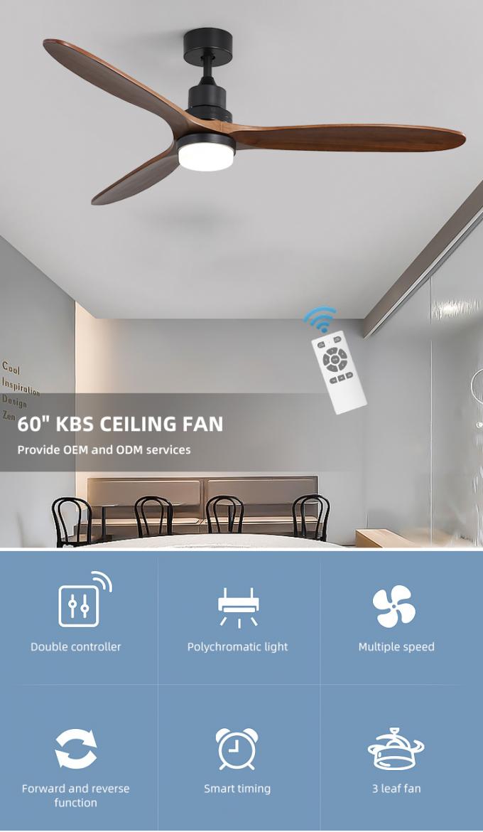 Fan de techo ligera llevada teledirigida de madera sólida interior decorativa de moda de 3 cuchillas