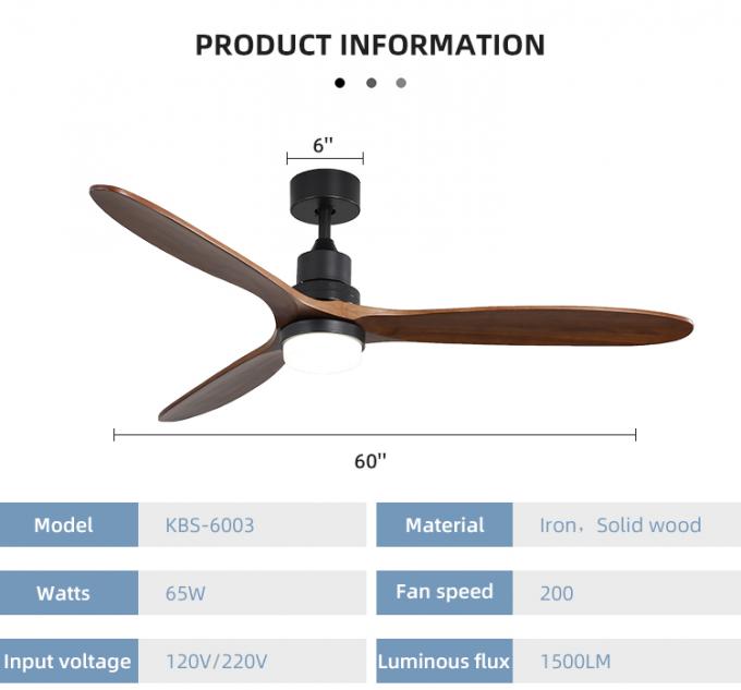Fan de techo ligera llevada teledirigida de madera sólida interior decorativa de moda de 3 cuchillas