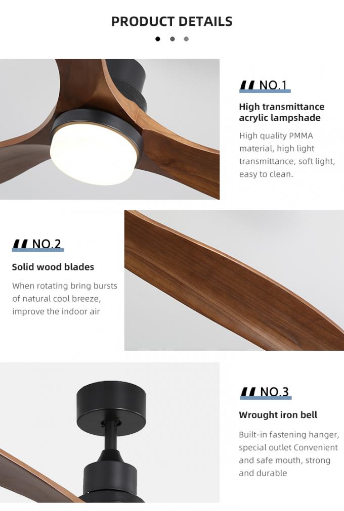 Fan de techo ligera llevada teledirigida de madera sólida interior decorativa de moda de 3 cuchillas