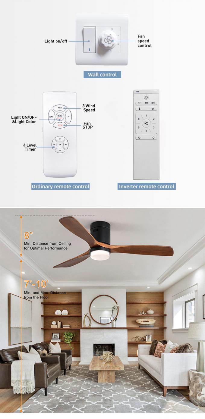 Fan de techo llevada teledirigida de madera sólida de la cuchilla del estilo 3 industriales modernos con la luz
