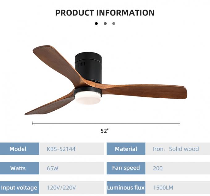 Fan de techo llevada teledirigida de madera sólida de la cuchilla del estilo 3 industriales modernos con la luz