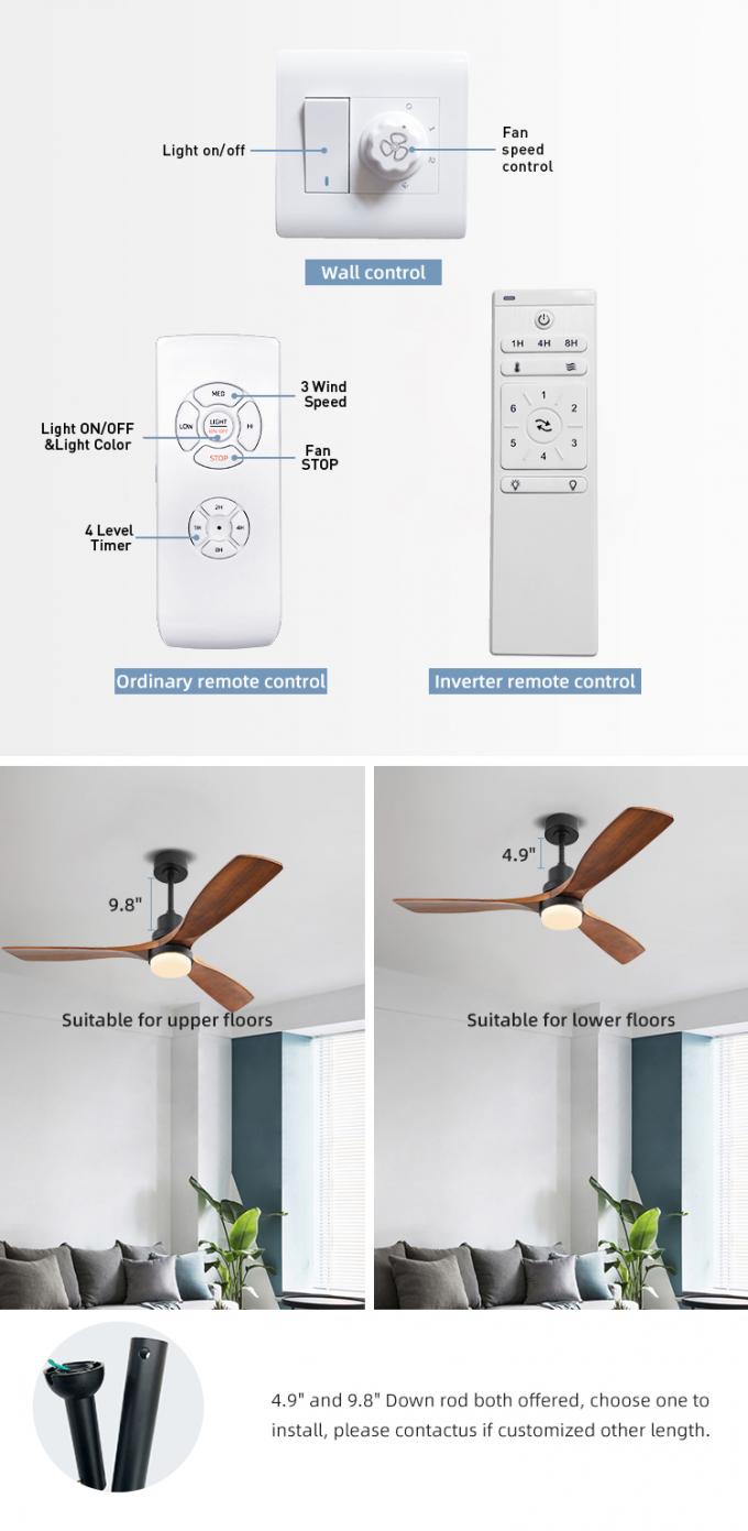 52inch luz de madera sólida eléctrica decorativa moderna de las cuchillas LED con la fan de techo