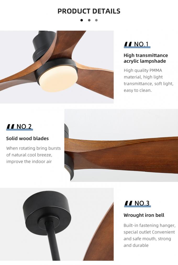 52inch luz de madera sólida eléctrica decorativa moderna de las cuchillas LED con la fan de techo