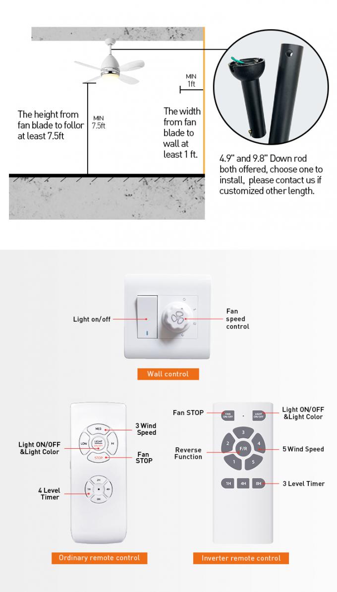 Fan de techo teledirigida del desván del estilo de la cuchilla transparente nórdica LED del ABS con la luz
