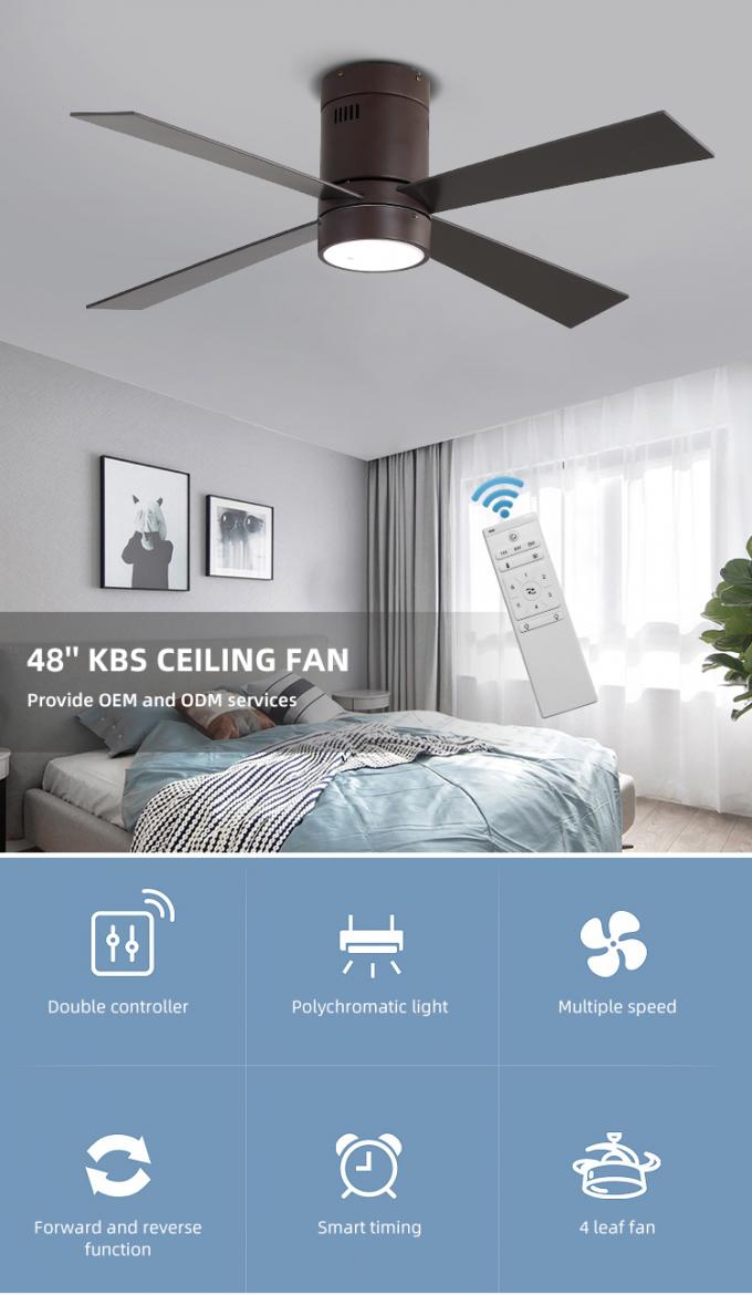 Nueva luz llevada teledirigida interior decorativa de la fan de techo de las cuchillas 65W 48Inch de la madera contrachapada 4 del hierro del diseño