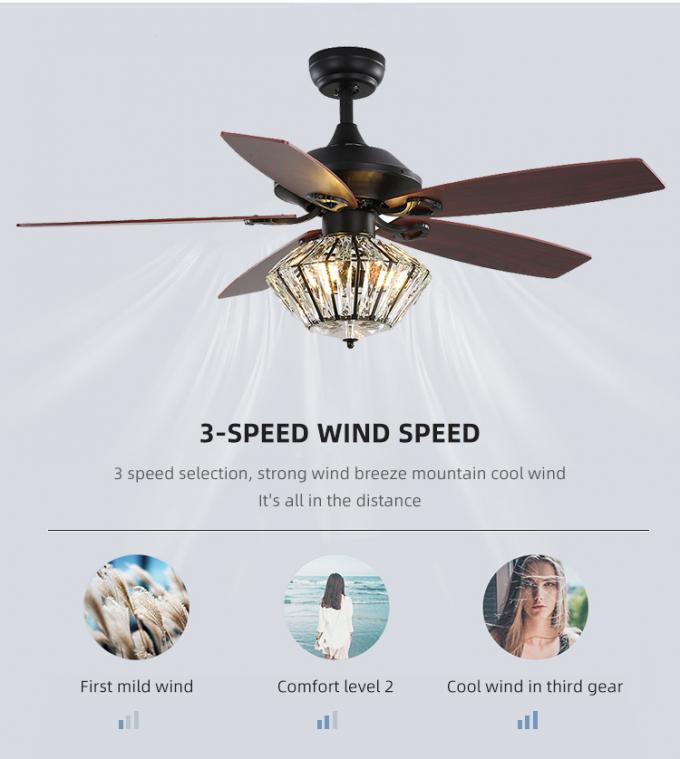 Luz llevada industrial interior decorativa de la fan de techo de la fábrica de las cuchillas profesionales del hierro 52Inch 5