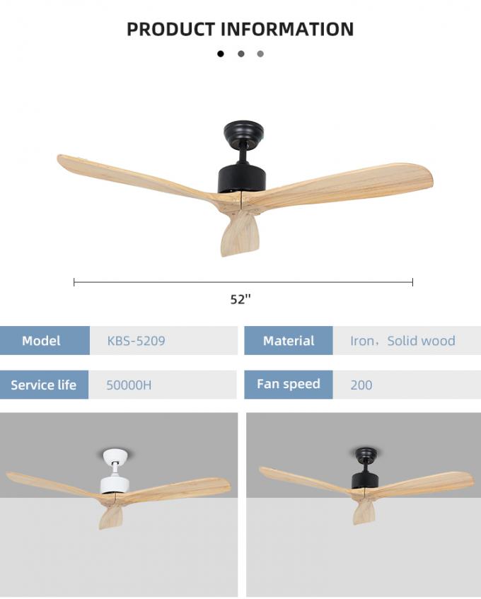 Fan de techo llevada interior de madera sólida de la sala de estar decorativa de las cuchillas 52Inch 3 del hierro caliente de la venta