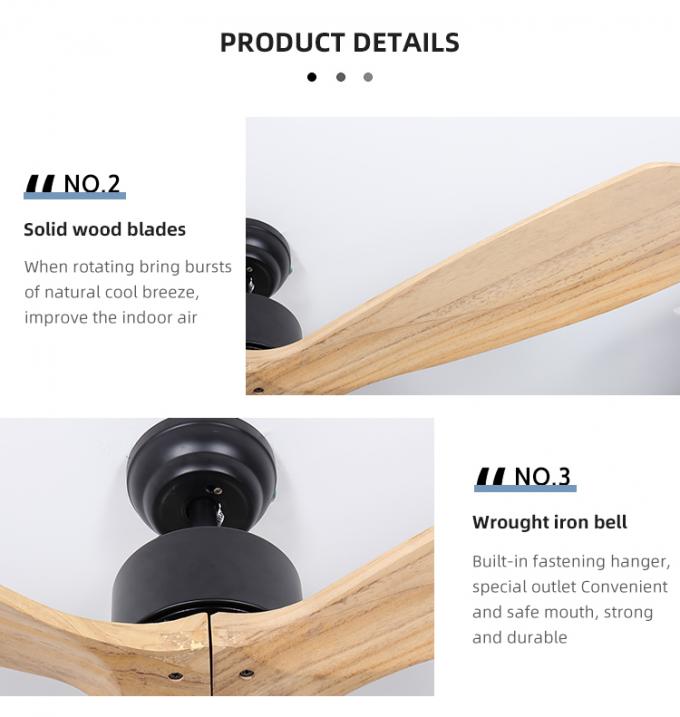 Fan de techo llevada interior de madera sólida de la sala de estar decorativa de las cuchillas 52Inch 3 del hierro caliente de la venta