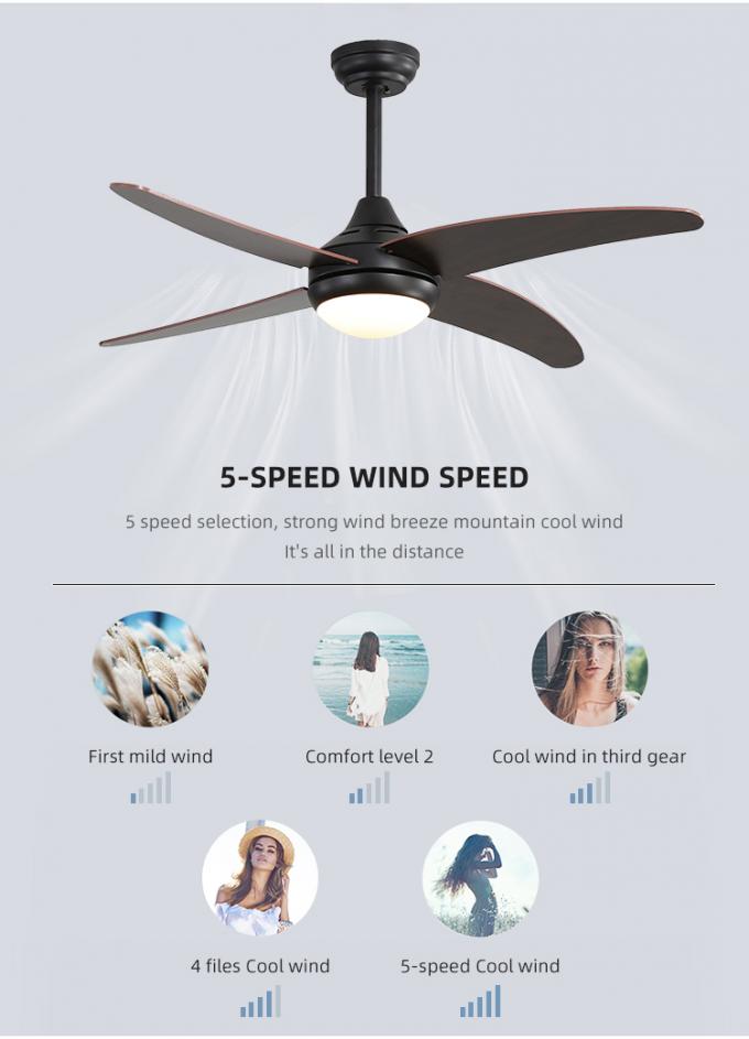 Luz llevada industrial interior decorativa de la fan de techo del hierro de las cuchillas ahorros de energía de la madera contrachapada 52Inch 4