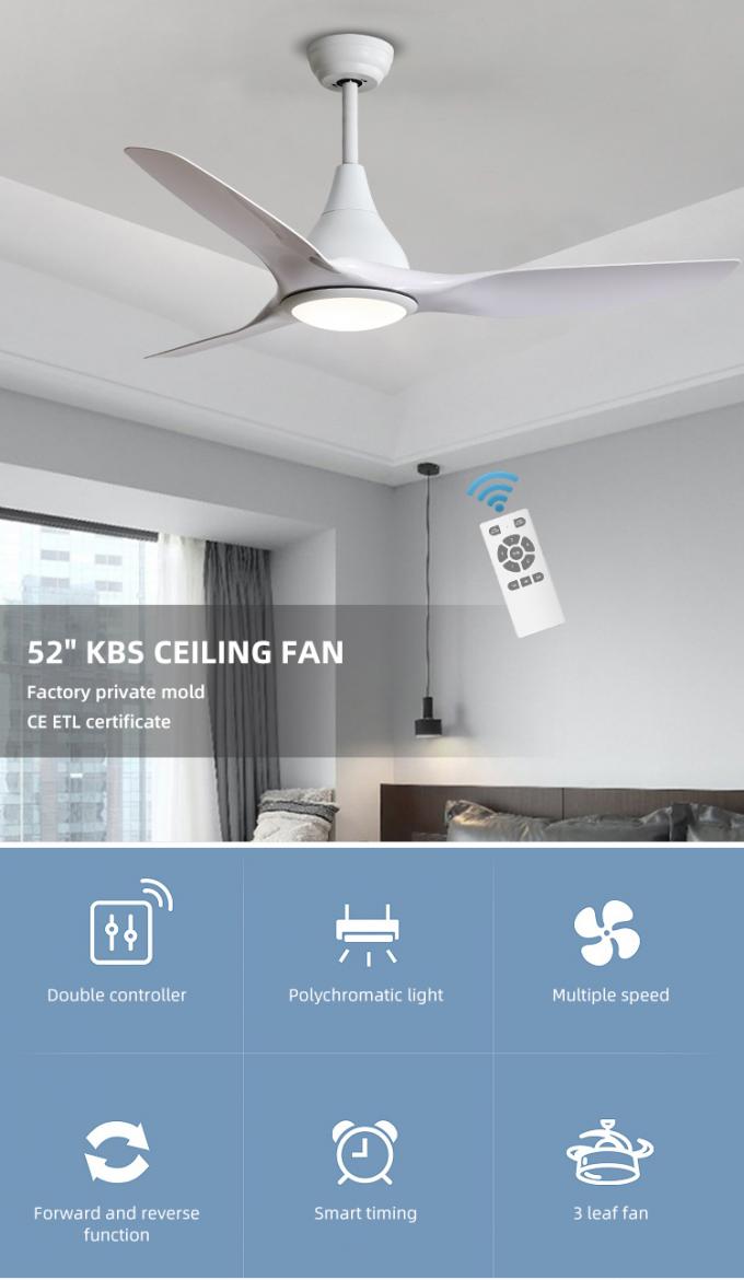 El restaurante casero decorativo de la instalación del hierro de las cuchillas fáciles del ABS 52Inch 3 llevó la luz de la fan de techo