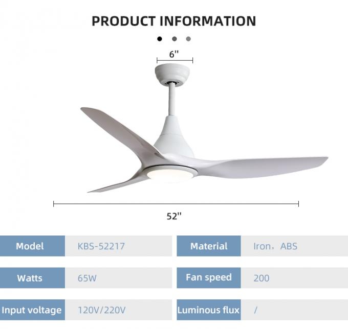 El restaurante casero decorativo de la instalación del hierro de las cuchillas fáciles del ABS 52Inch 3 llevó la luz de la fan de techo
