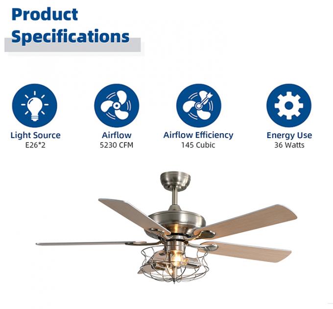 Fan de techo moderna de la lámpara de Matte Brown Decor Livingroom 52Inch del estilo europeo con la luz