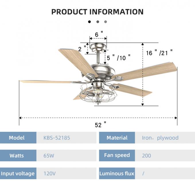 Fan de techo moderna de la lámpara de Matte Brown Decor Livingroom 52Inch del estilo europeo con la luz