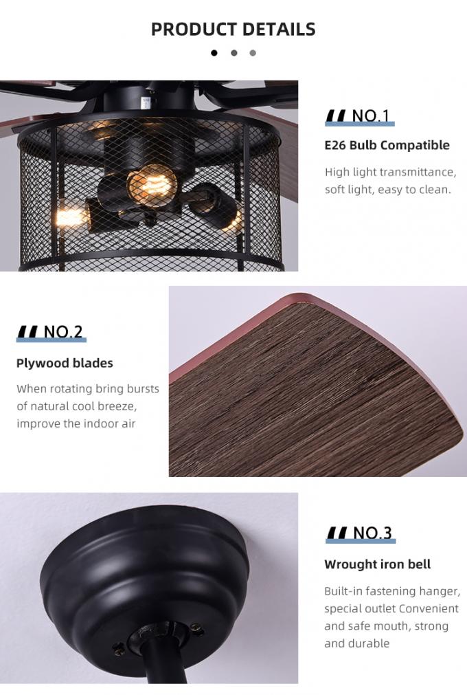 Fan de techo llevada madera contrachapada grande 5 del motor de CA de DC del hotel de Ministerio del Interior de la decoración del ahorro de energía con la luz