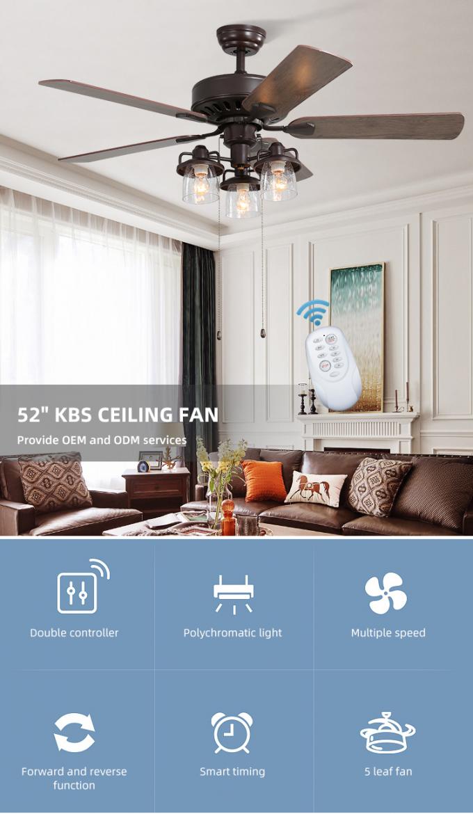 Luz llevada decorativa interior casera de la fan de techo del nuevo de la función del hierro diseño de la madera contrachapada 52Inch