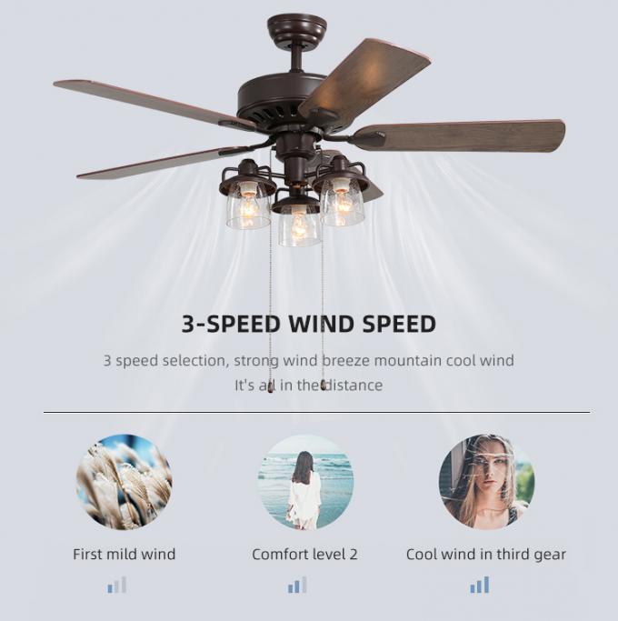 Luz llevada decorativa interior casera de la fan de techo del nuevo de la función del hierro diseño de la madera contrachapada 52Inch
