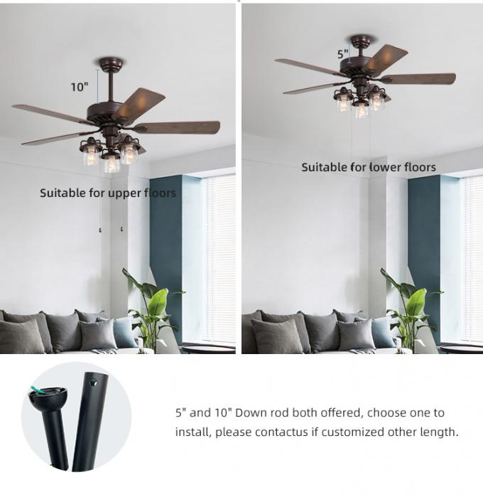 Luz llevada decorativa interior casera de la fan de techo del nuevo de la función del hierro diseño de la madera contrachapada 52Inch