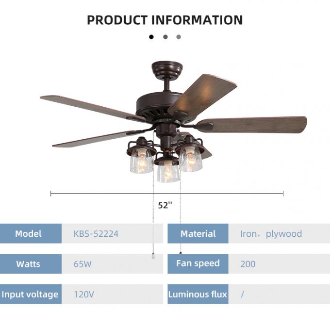 Luz llevada decorativa interior casera de la fan de techo del nuevo de la función del hierro diseño de la madera contrachapada 52Inch
